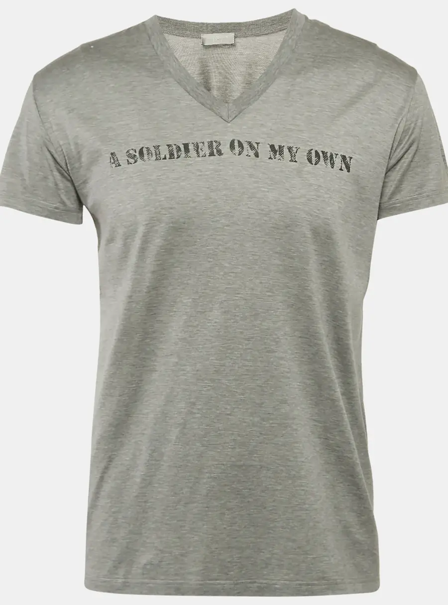 Dior Homme Grey Printed Jersey V-Neck T-Shirt S