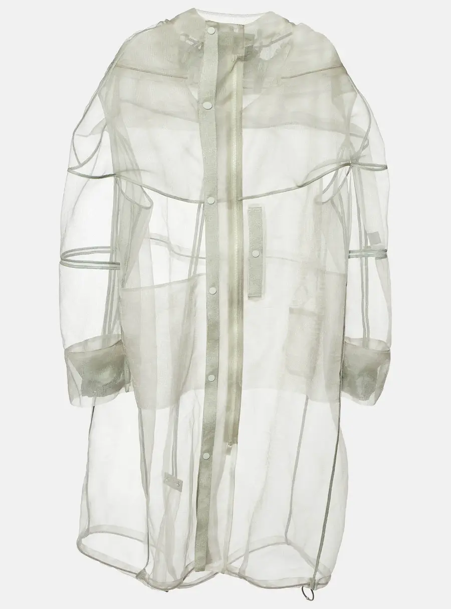 Dior Homme Sage Green Sheer Tulle Hooded Long  Jacket M
