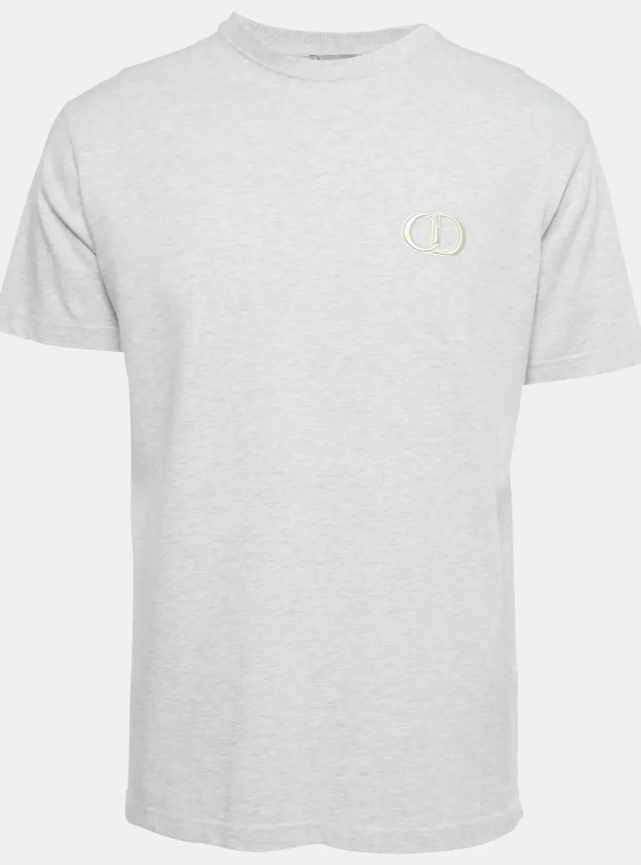 Dior Homme Light Grey M&eacute;lange  Logo Embroidery Cotton Crew Neck T-Shirt S