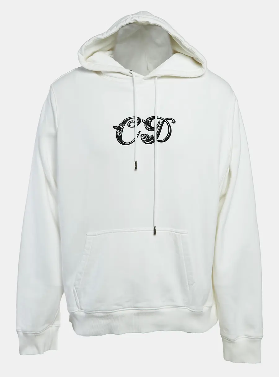 Dior Homme White CD Applique Cotton Knit Hoodie XXL