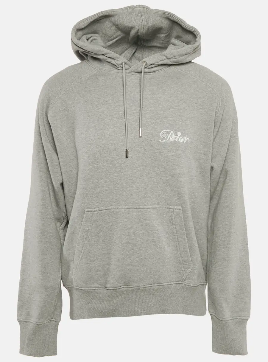 Dior Homme Grey Logo Embroidery Cotton Hooded Sweatshirt XXL