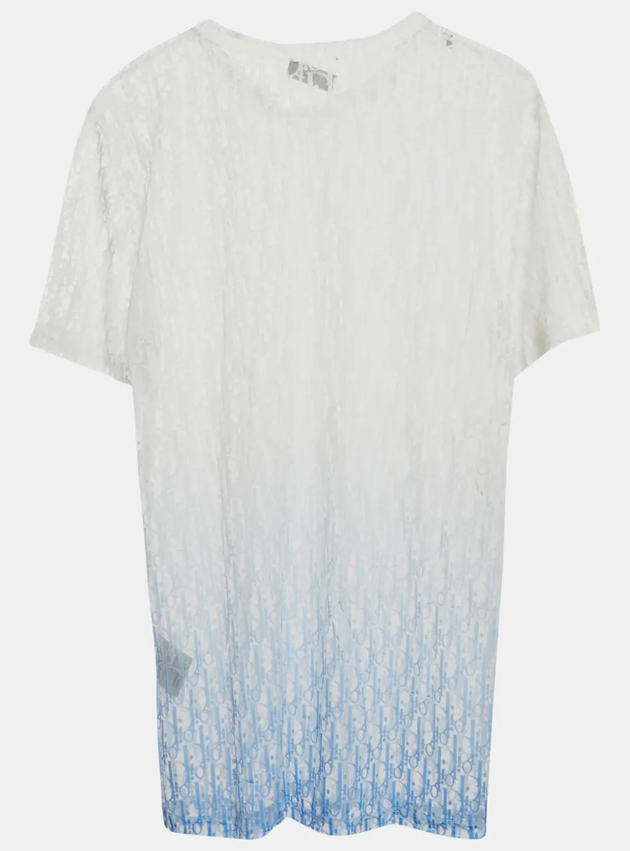 Dior Homme White/Blue Oblique Jersey Sheer T-Shirt S