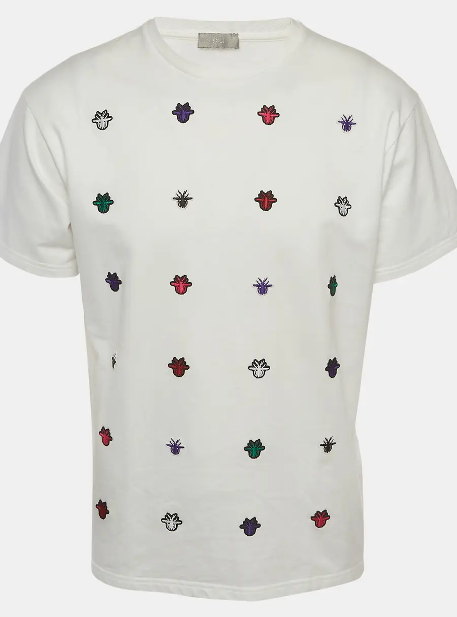 Christian Dior Homme White Bee Applique Jersey Crewneck T-Shirt M