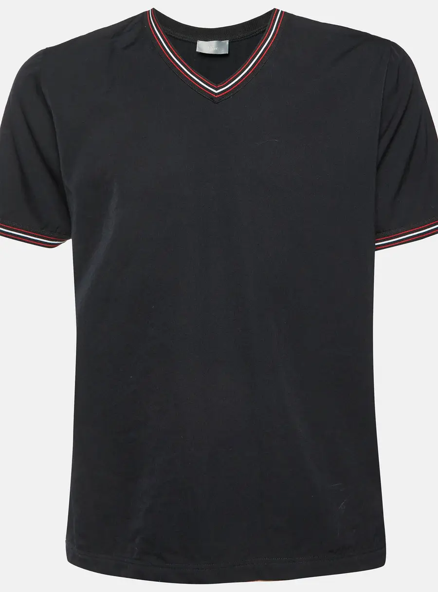 Dior Homme Black Wool Zip Detail V-Neck T-Shirt M