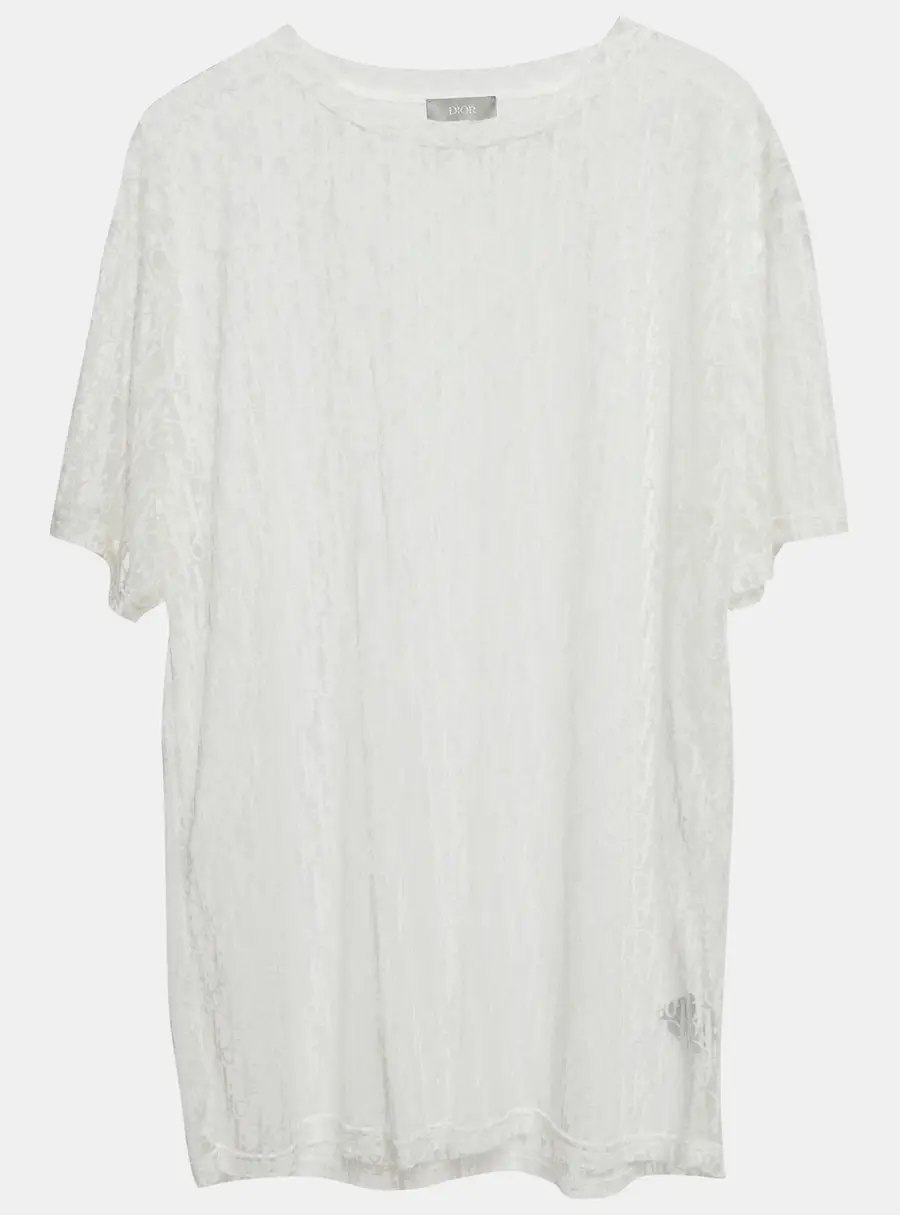 Dior Homme White Logo Oblique Jersey Sheer T-Shirt M