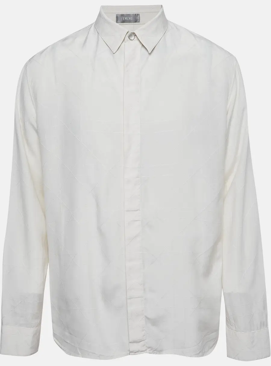Dior Cream Silk Blend Long Sleeve Shirt L
