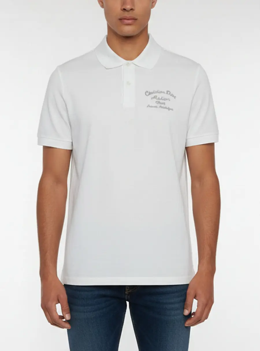 Dior Homme White Logo Embroidered Pique Knit Polo T-Shirt L