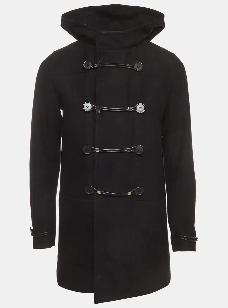 Dior Homme Black Wool Blend Hooded Duffle Coat S