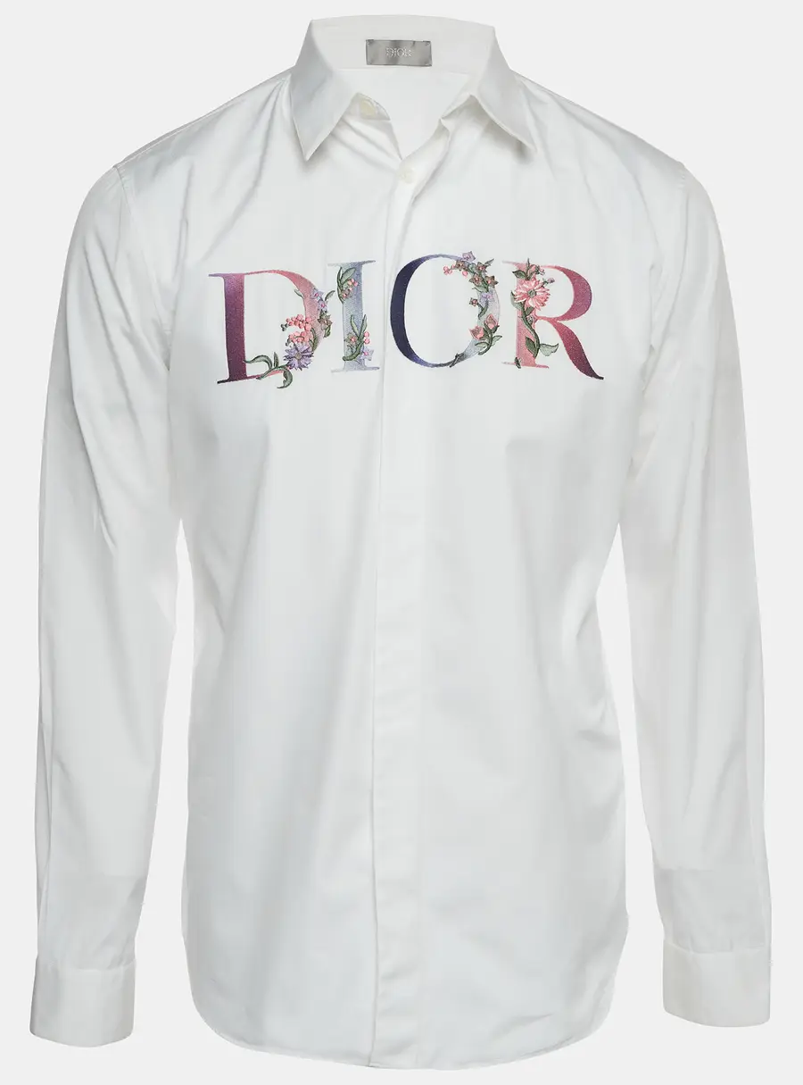 Dior Homme White Poplin Logo Embroidered Long Sleeve Shirt M