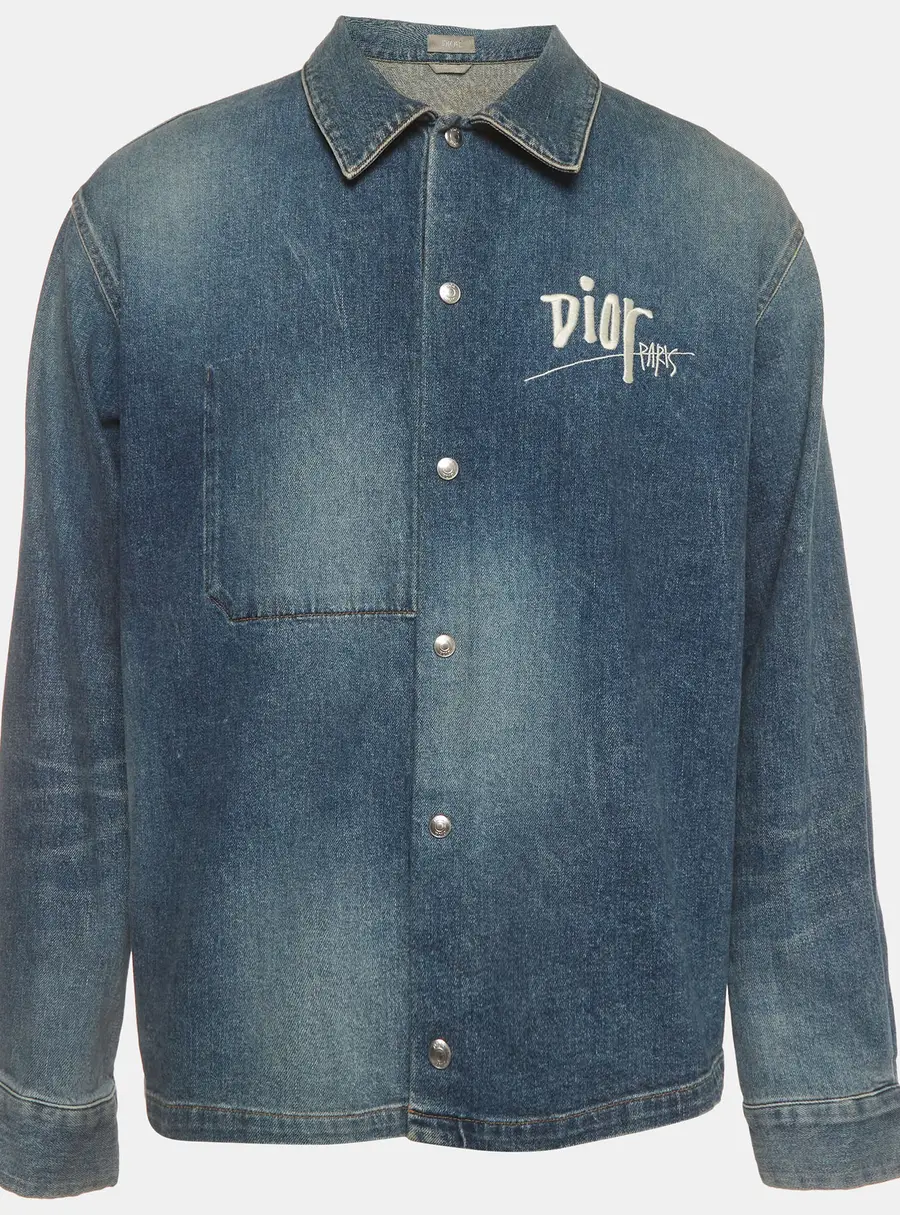 Dior x Shawn Stussy Blue Logo Embroidered Denim Jacket XL