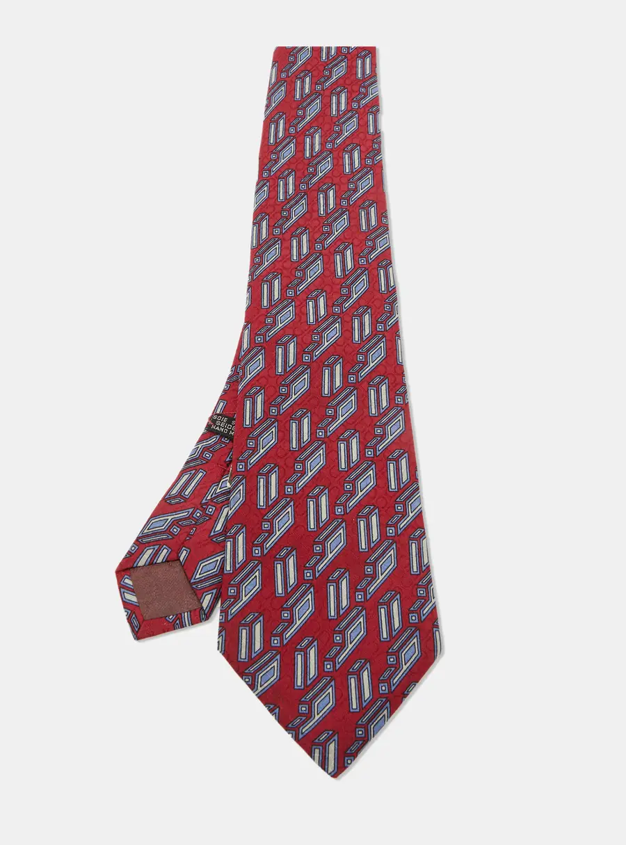 Christian Dior Vintage Red/Blue Patterned Silk Classic Tie