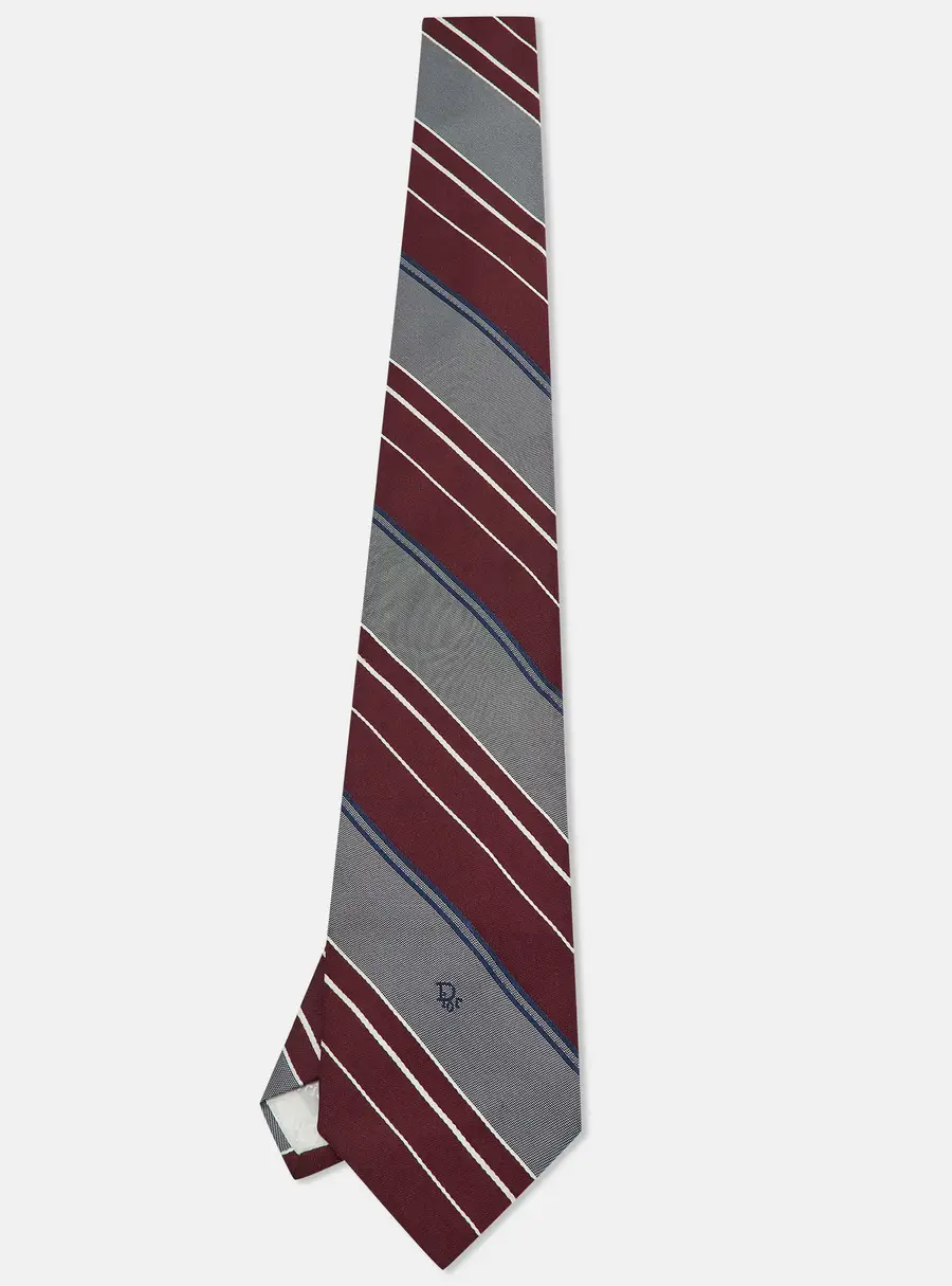 Dior Vintage Burgundy Diagonal Striped Classic Tie