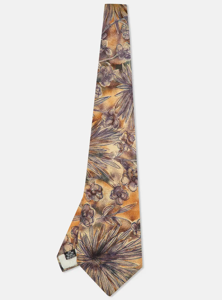 Christian Dior Monsieur Beige Floral Print Silk Traditional Tie
