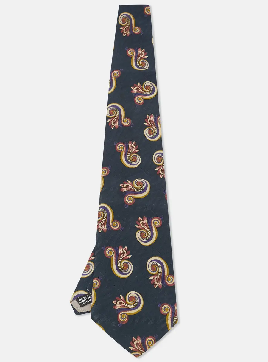 Christian Dior Monsieur Vintage Midnight Blue Printed Silk Tie