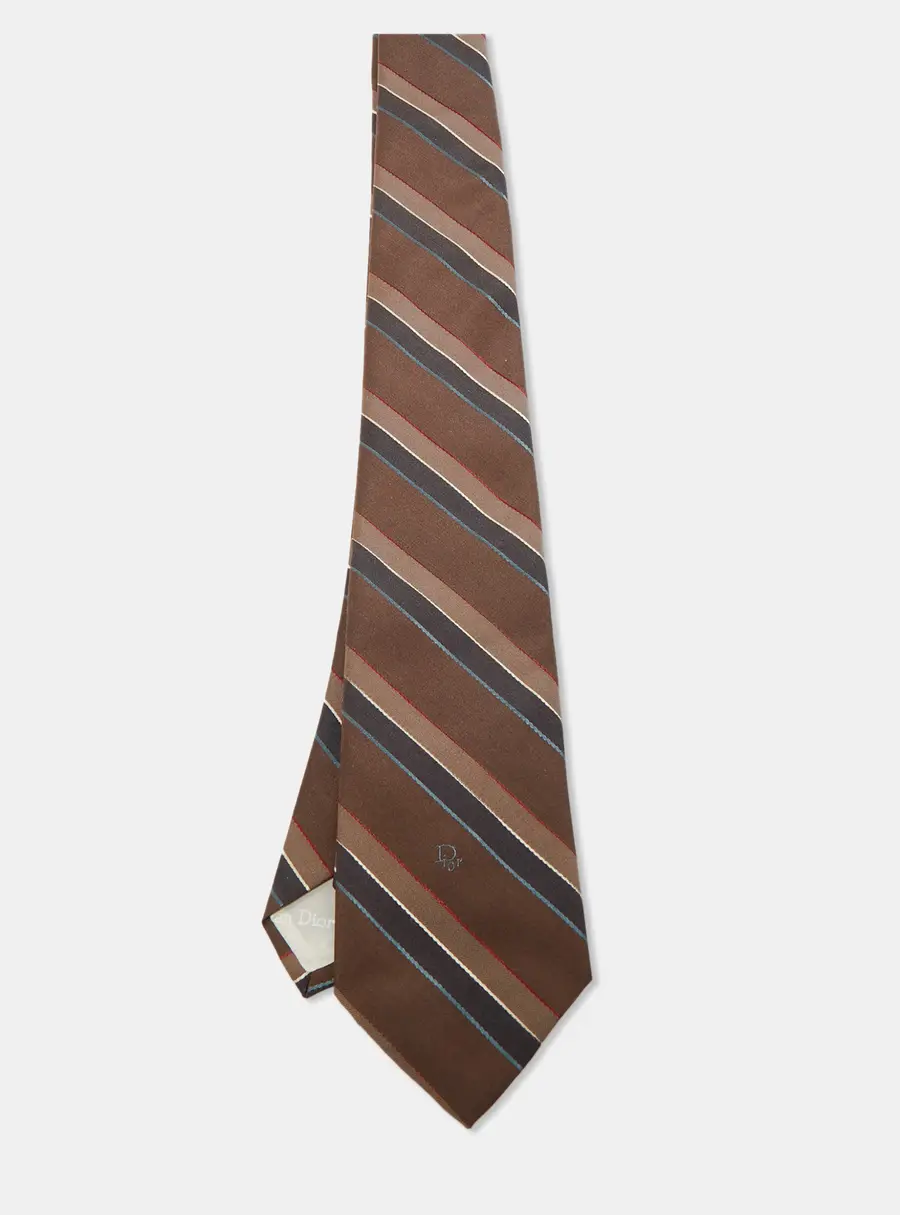 Dior Vintage Brown Diagonal Striped Classic Tie