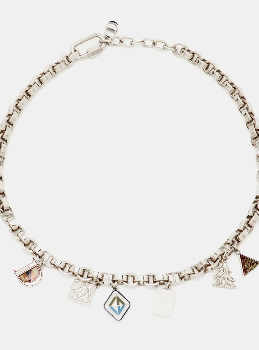 Dior Enamel Silver Tone Multi Charm Necklace