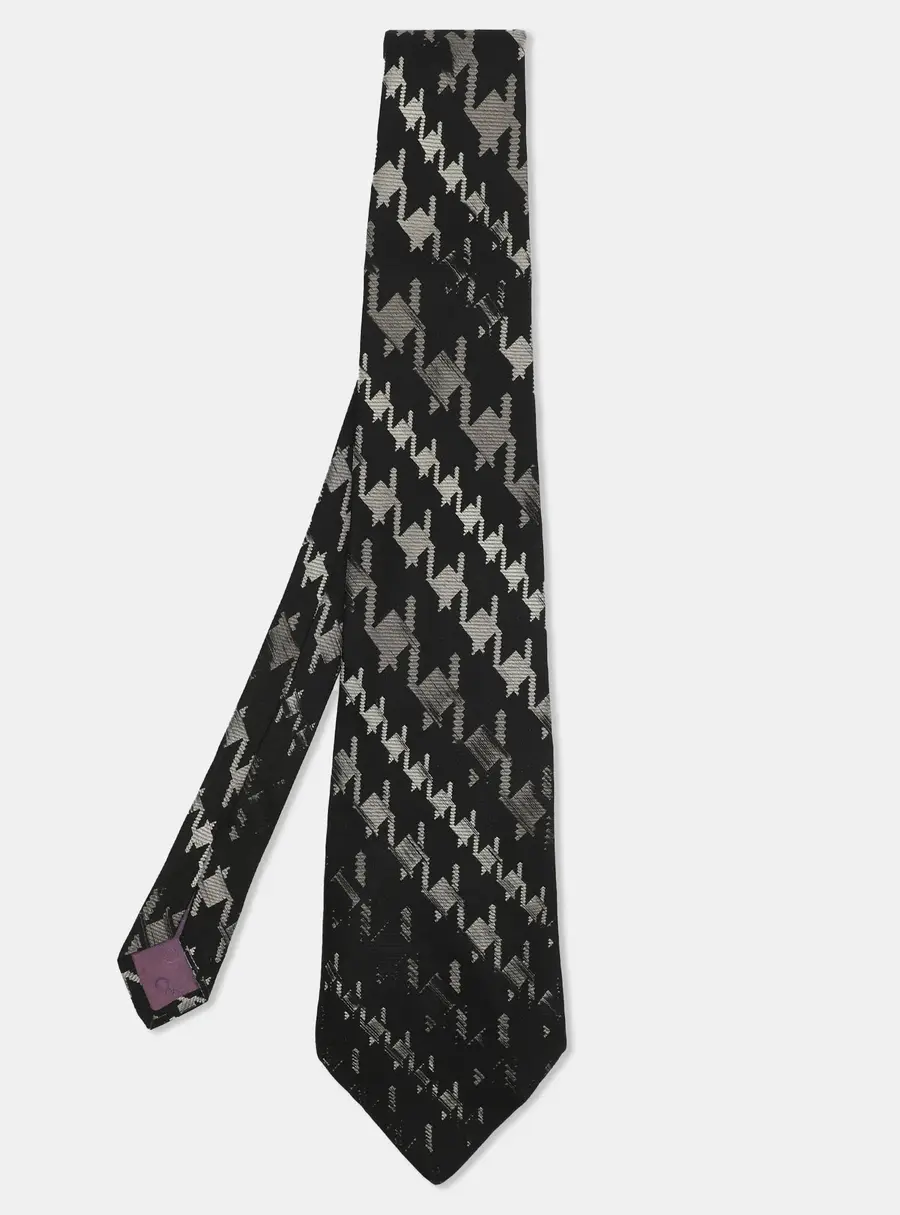 Dior Black/Silver Silk Houndstooth Printed Tie