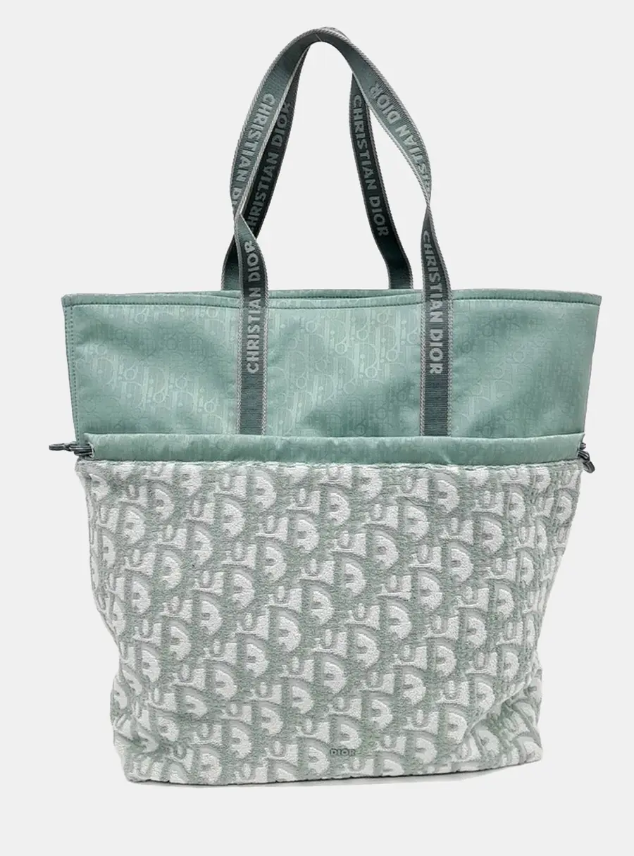 Dior Homme Green/White Cotton Reversible Beach Bag