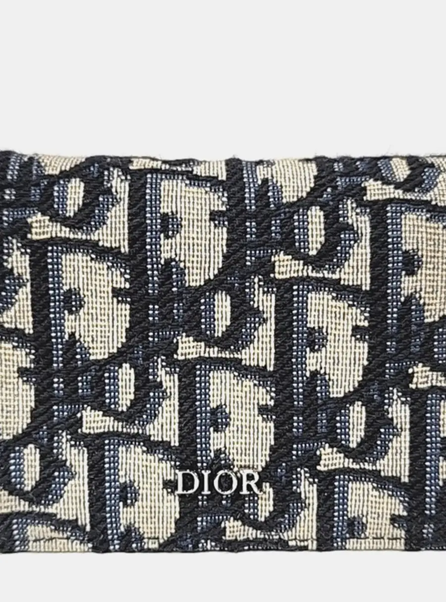Dior Homme Oblique Beige Navy Blue Canvas Card Wallet Bag