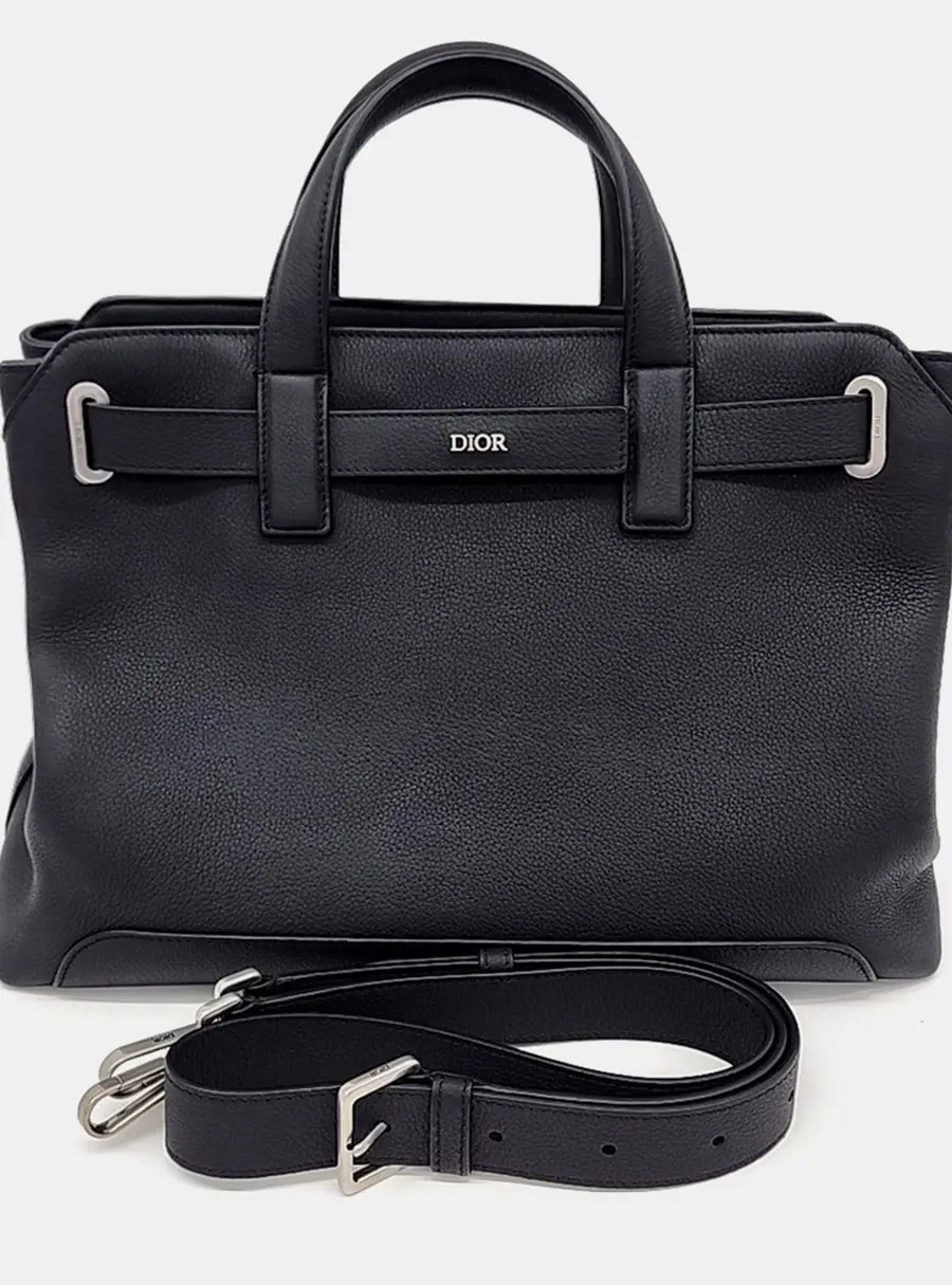 Dior Homme Normandy Black Grained Leather Tote Bag