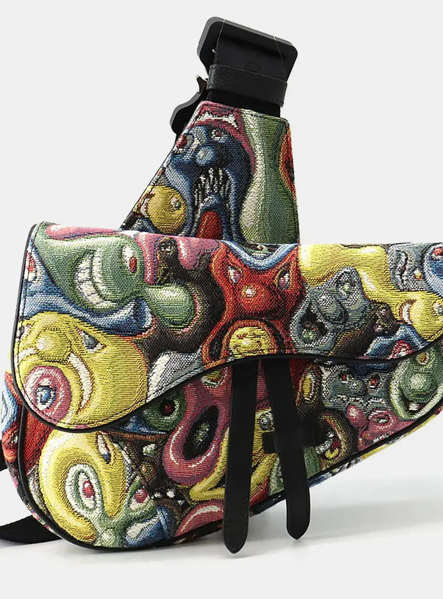 Christian Dior Kenny Scharf Saddle Multicolor Canvas Leather Messenger Bag