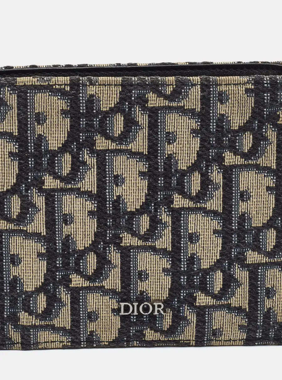 Dior Navy Blue Oblique Canvas Bifold Wallet