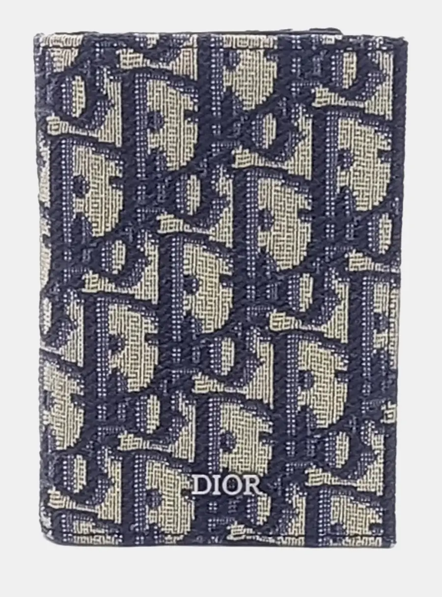 Dior Homme Oblique Beige Navy Blue Fabric Card Holder Bag
