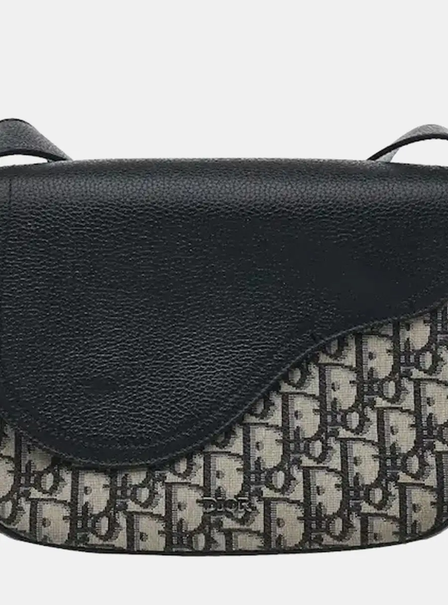Dior Small Saddle Black Oblique Jacquard Grained Calfskin Leather Messenger Bag