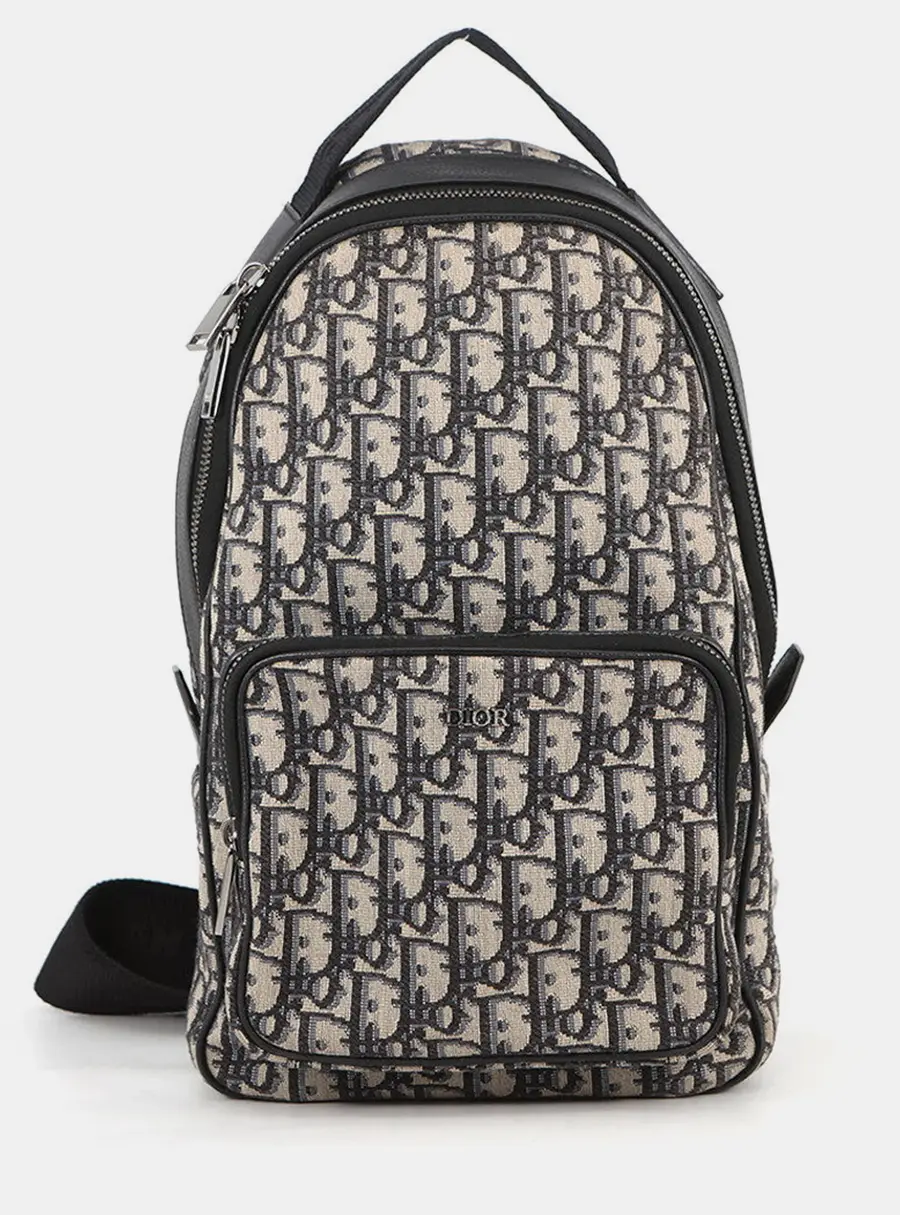 Dior Oblique Mini Sling Navy Black Beige Canvas Leather Crossbody Bag