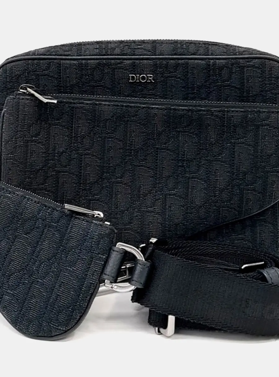 Dior Black Fabric Oblique Triple Pouch Messenger Bag