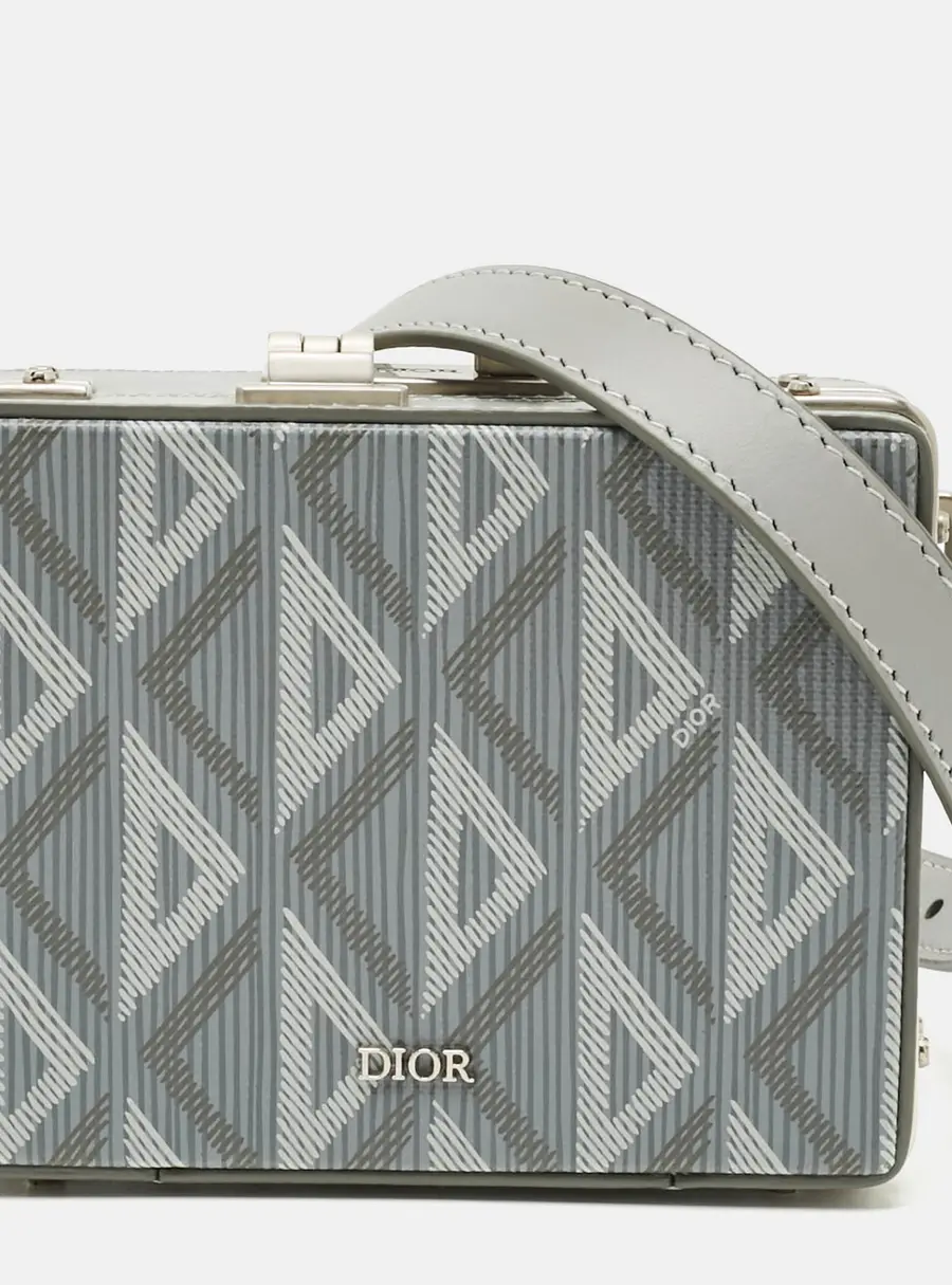 Dior CD Diamond Lock Case Grey Mini Coated Canvas Clutch Bag