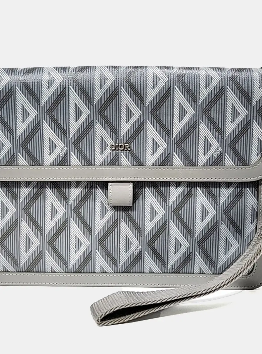 Dior Hit The Road A5 Grey Oblique Patterned Canvas Clutch Bag
