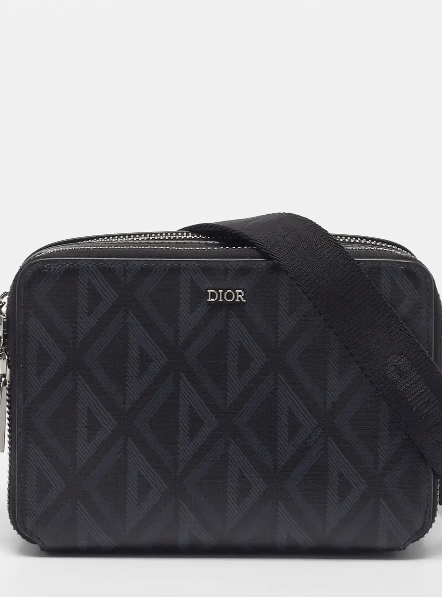 Dior Black CD Diamond Print Coated Canvas Messenger Pouch