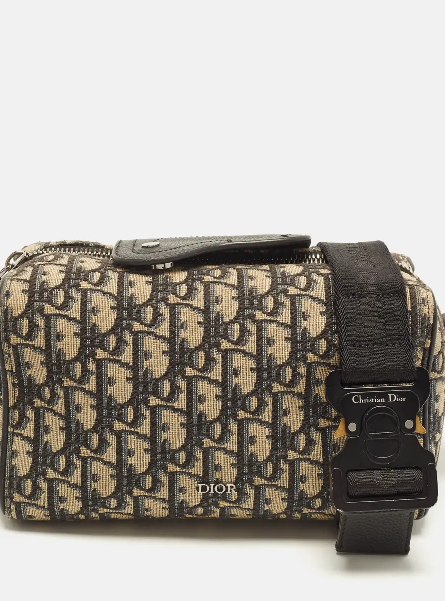 Dior Lingot 22 Navy Blue Oblique Canvas and Leather Messenger Bag