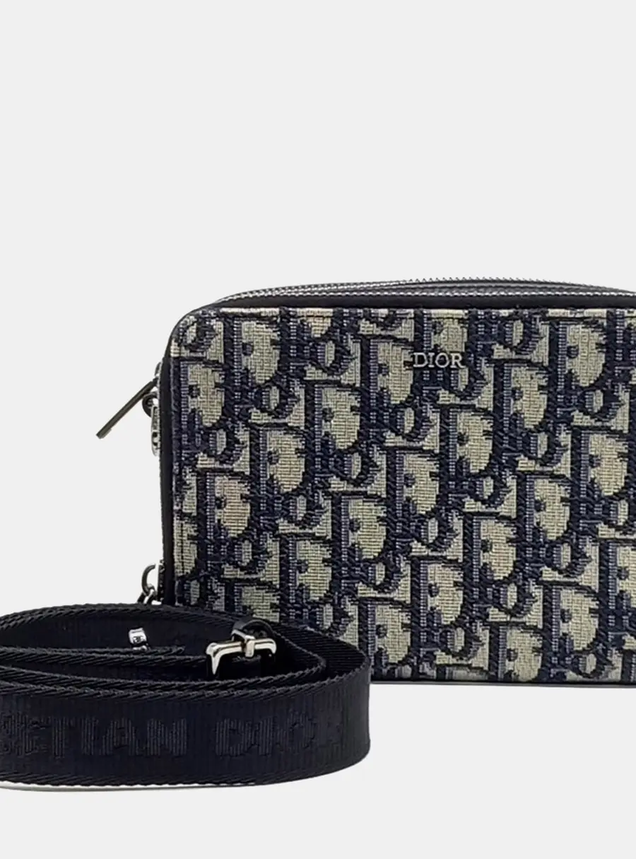 Dior Homme Oblique Navy Blue/Beige Canvas Wallet on 2OBBC119YSE
