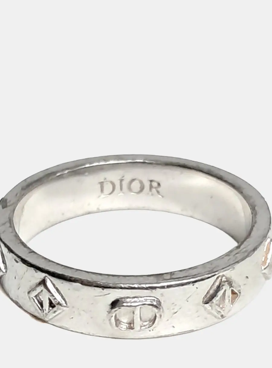 Dior CD Diamond Sterling Silver Ring Size 50