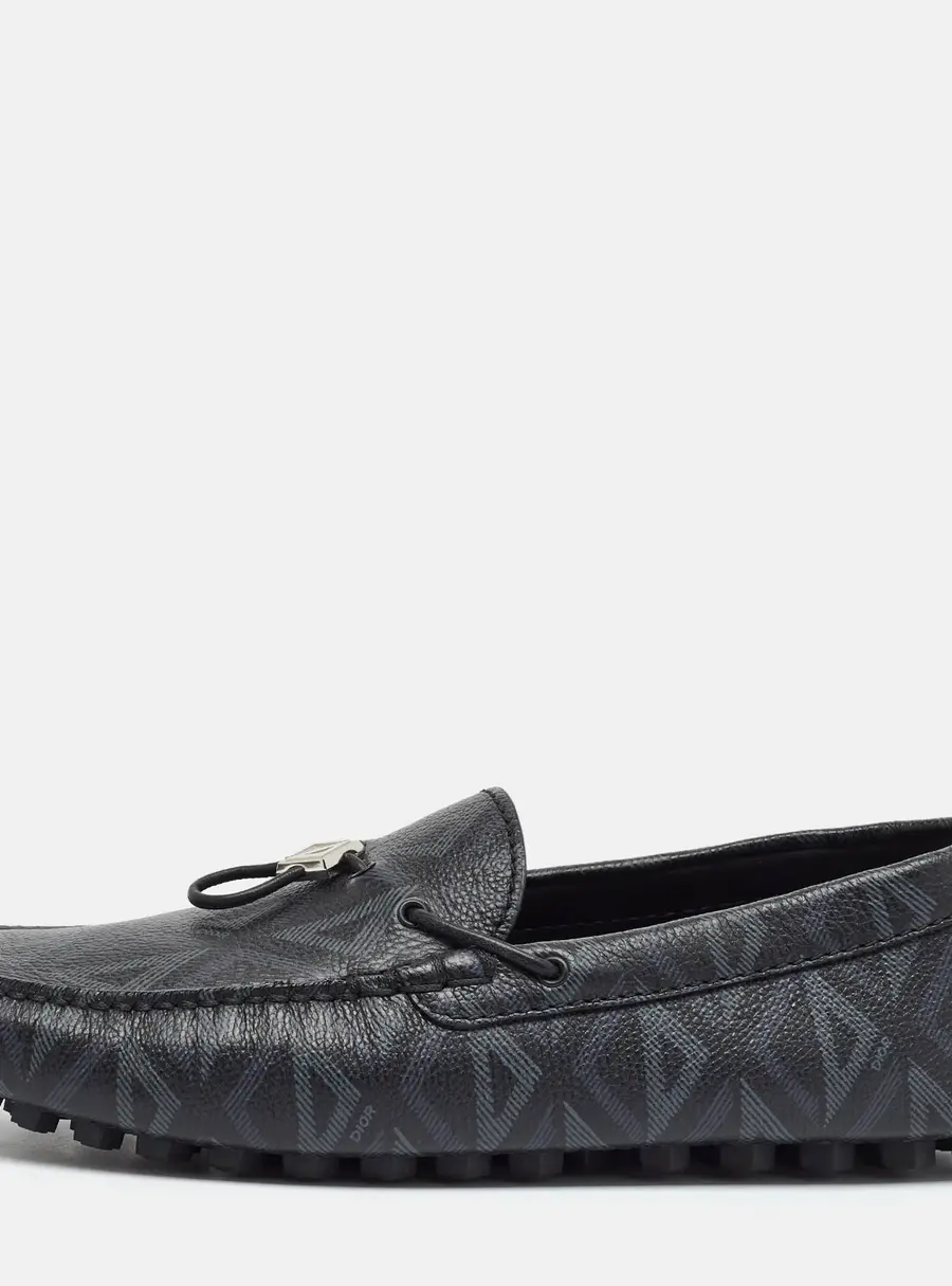 Dior Size 40 Black CD Diamond Leather Driver Loafers