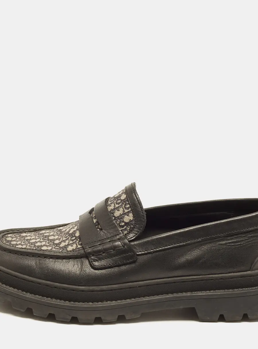 Dior Explorer Size 41 Black/Beige Oblique Jacquard and Leather Loafers