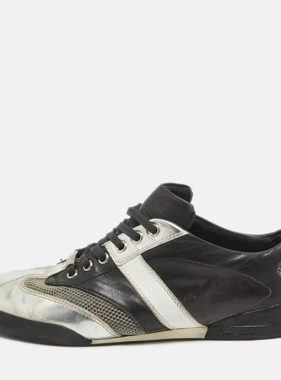Dior Black/Silver Leather Logo Low Top Sneakers Size 39