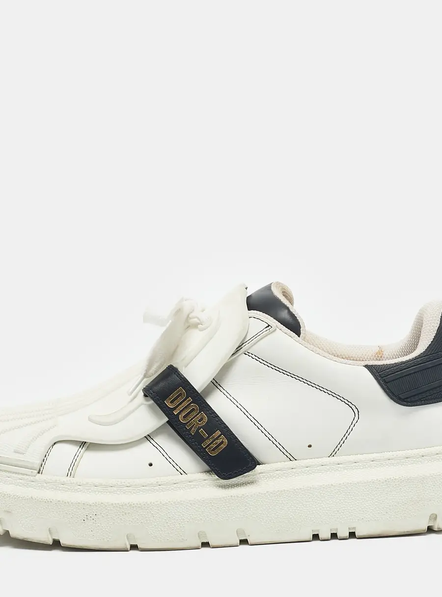 Dior White/Navy Blue Leather and Rubber Dior ID Lace Up Sneakers Size 40