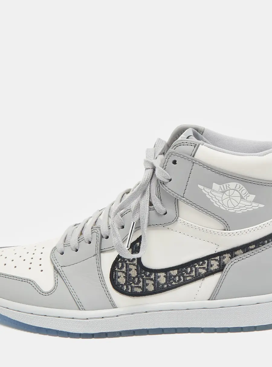 Dior x Jordan Grey/White Leather Jordan 1 Retro High Sneakers Size 43