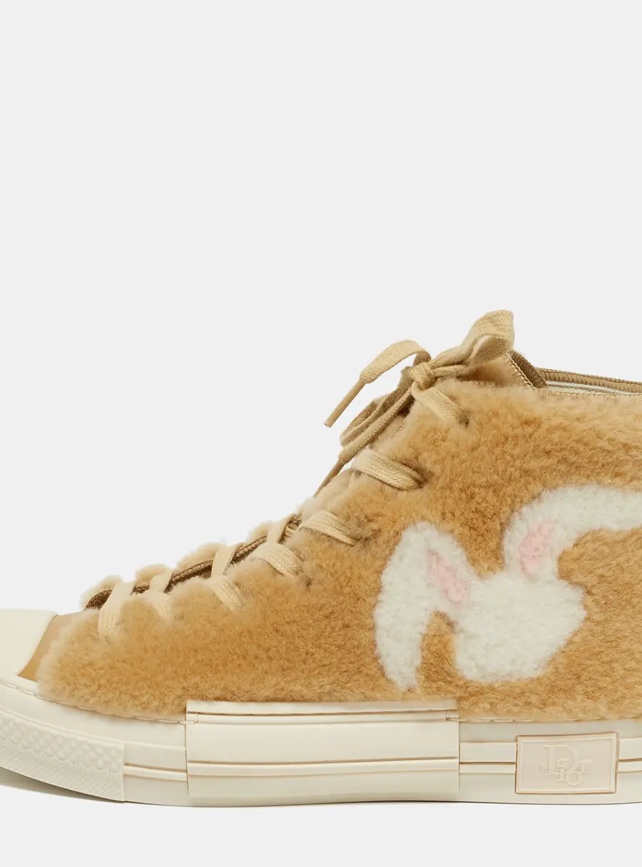 Dior Beige Leather and Shearling Fur B23 High Top Sneakers Size 42