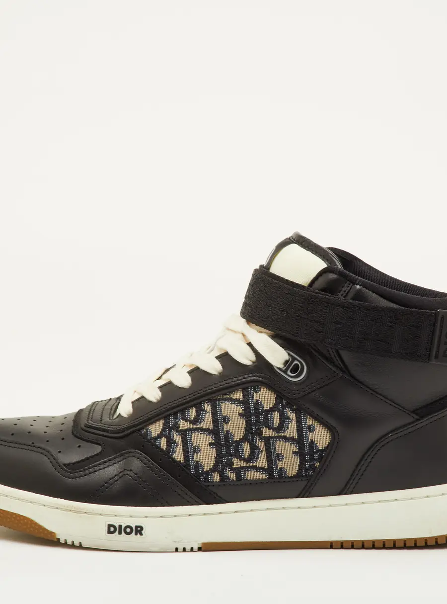 Dior B27 Size 43 Black/Beige Oblique Canvas and Leather High Top Sneakers