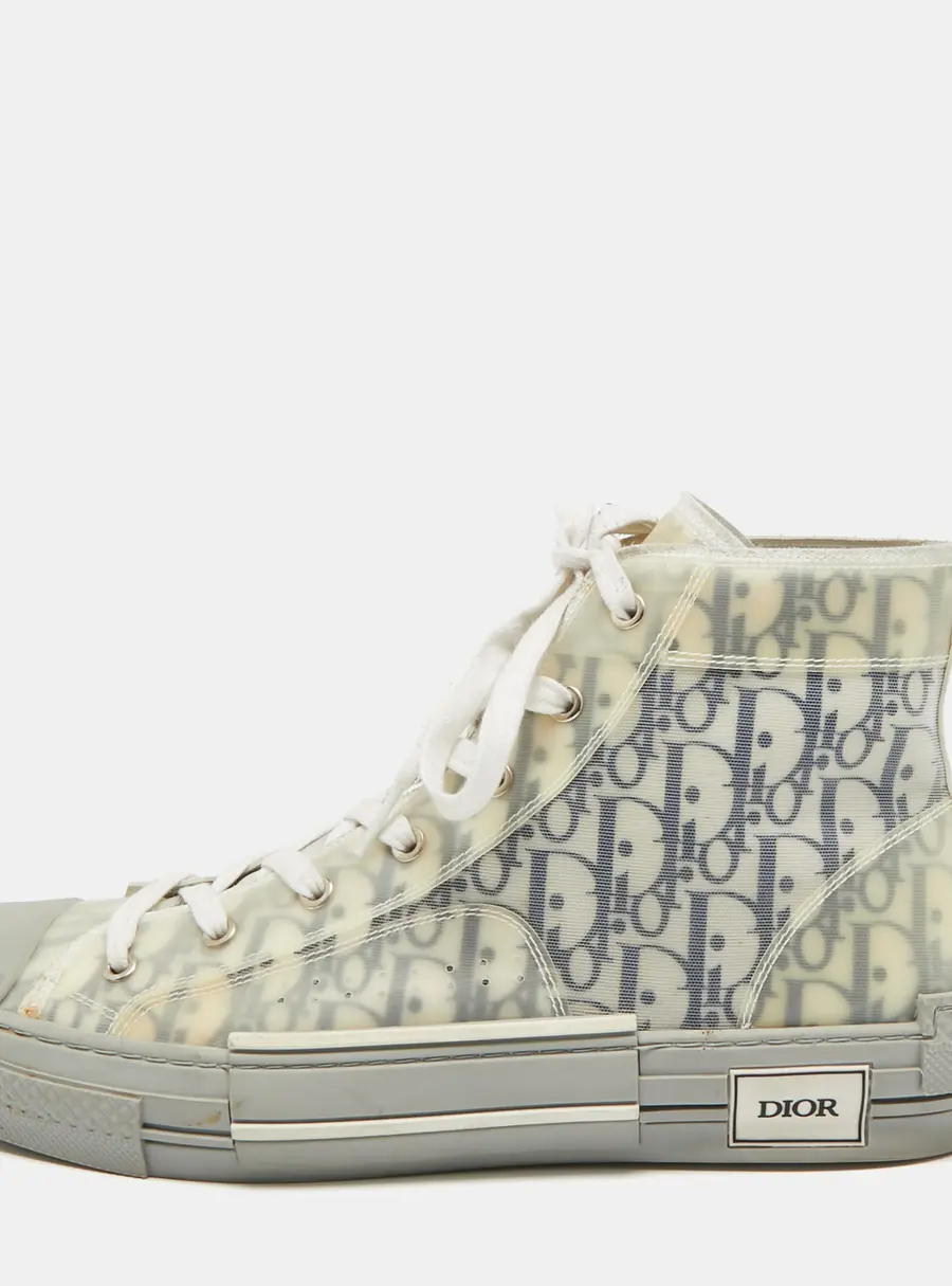 Dior B23 Size 46 Oblique Grey/White Mesh and PVC High Top Sneakers