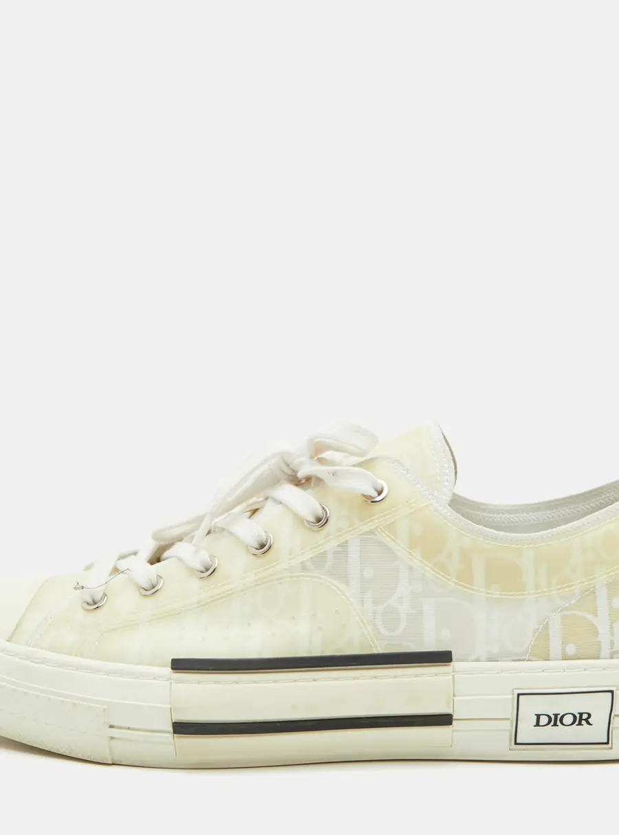 Dior Size 43 Off White/Cream Oblique Mesh and Rubber B23 Low Top Sneakers