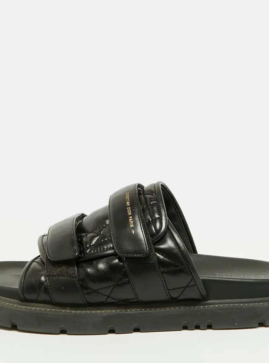 Dior D-Wander Size 40 Black Leather Flat Slide
