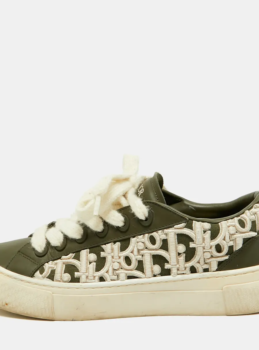 Dior B33 Size 45 Khaki Green Leather Oblique Raised Embroidery Low Top Sneakers
