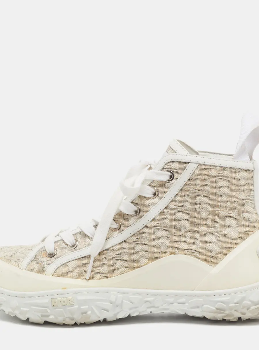 Dior B28 Size 41 Beige/White Oblique Jacquard and Leather High Top Sneakers