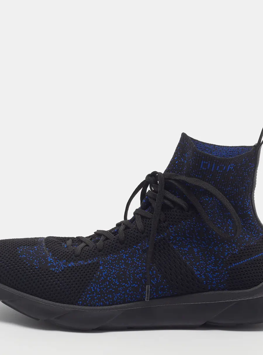 Dior B21 Size 40 Black/Blue Knit Fabric High Top Sneakers