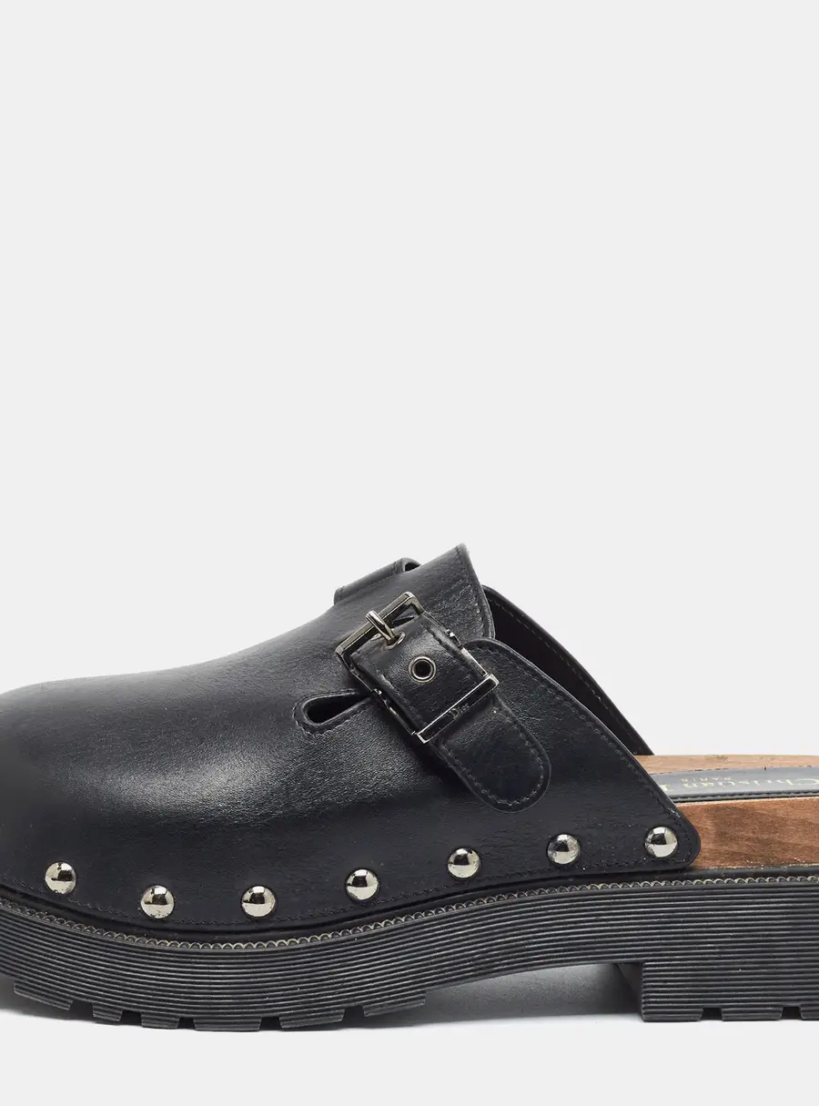 Dior Diorquake Size 42 Black Leather Platform Clogs Mules